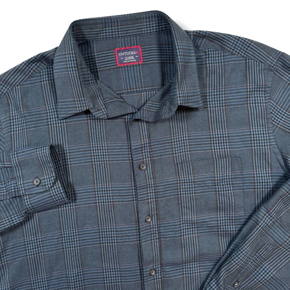 UNTUCKit Button Down Shirt Mens XL Blue Glen Plaid Long Sleeve Cotton Pocket